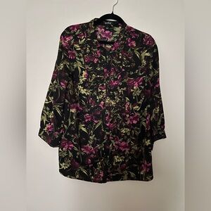 Erika Vibrant Black and Pink Button Front 
Long Sleeve Top size L